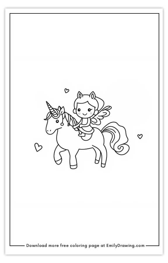 Free printable Fairy on Unicorn coloring pages with PDF files for download and printing!