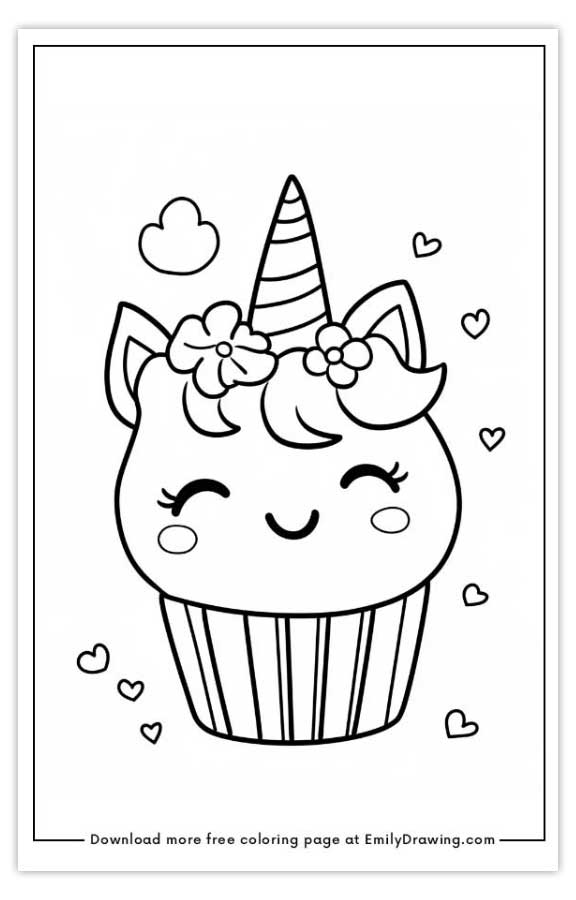 Free printable Unicorn Cupcake coloring pages with PDF files for download and printing!