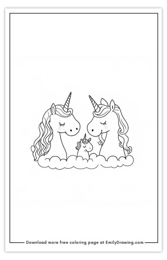 Free printable Unicorn Family coloring pages with PDF files for download and printing!