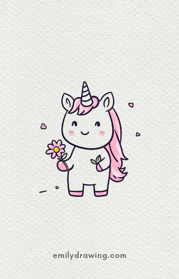 Unicorn Holding Flower - Easy Cute Unicorn Drawing Ideas for kids