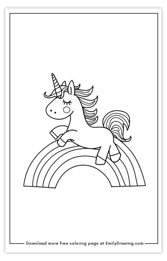 Free printable Unicorn Jumping over Rainbow coloring pages with PDF files for download and printing!