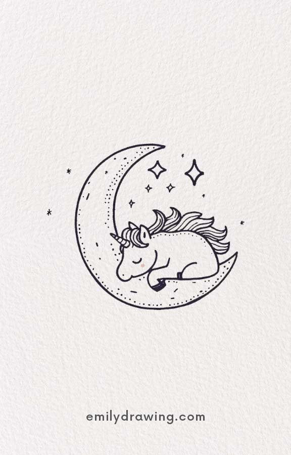 Unicorn Sleeping On Moon - Easy Cute Unicorn Drawing Ideas for kids