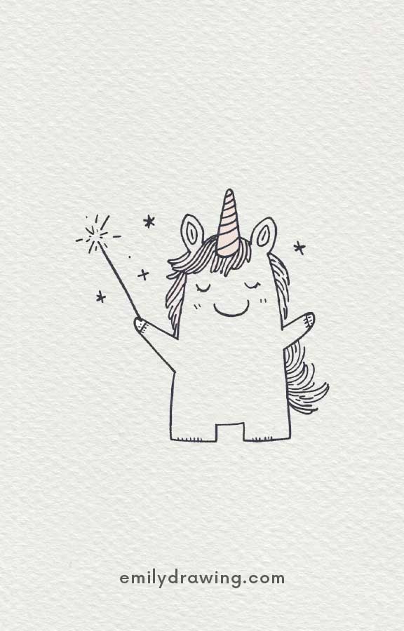 unicorn holding magic wand - Easy Cute Unicorn Drawing Ideas for kids