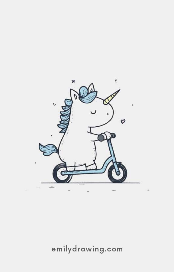 unicorn on scooter - Easy Cute Unicorn Drawing Ideas for kids