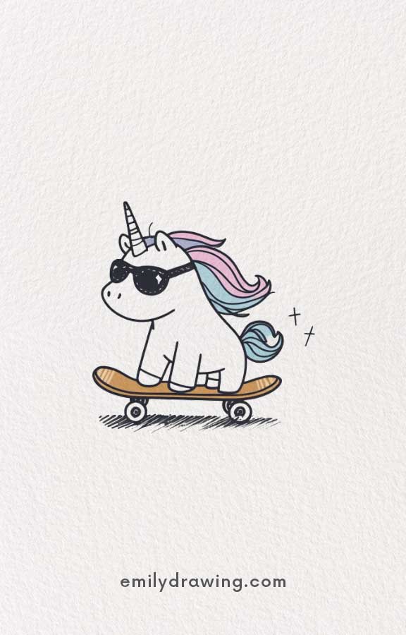 unicorn playing skateboard - Easy Cute Unicorn Drawing Ideas for kids