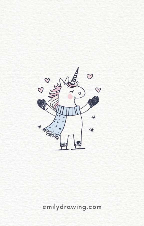 unicorn skating in winter - Easy Cute Unicorn Drawing Ideas for kids