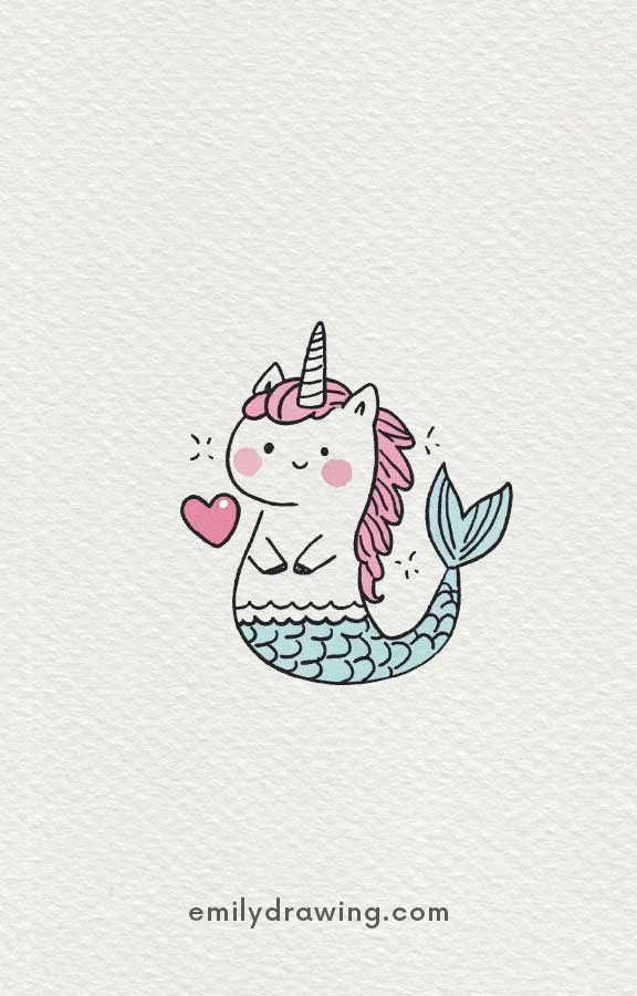 unicorn with a mermaid-like tail - Easy Cute Unicorn Drawing Ideas for kids