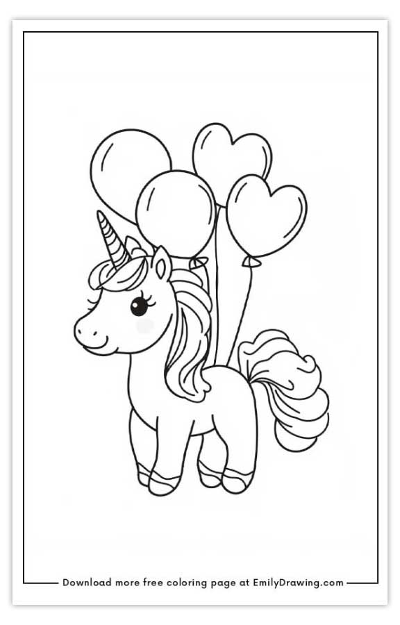 Free printable unicorn with balloons coloring pages with PDF files for download and printing!