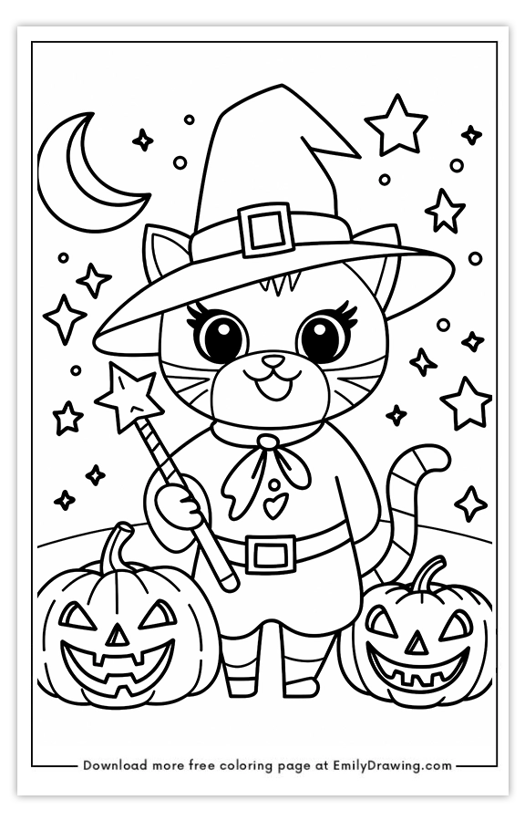 Free printable A Cute Cat in a Halloween Costume coloring pages with PDF files for download and printing!