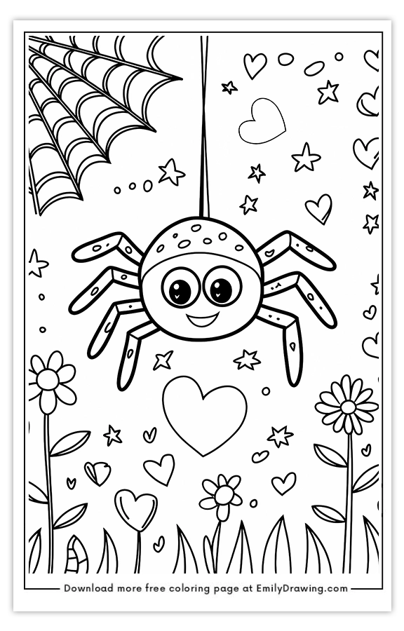 Free printable A Doodle Spider Hanging From a web coloring pages with PDF files for download and printing!