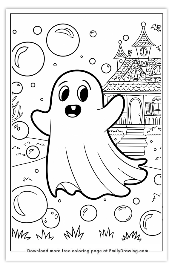 Free printable A Ghost Playing with Bubbles coloring pages with PDF files for download and printing!