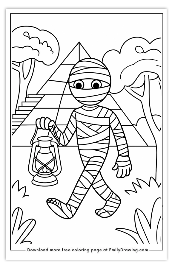 Free printable A Mummy Walking with a Lantern coloring pages with PDF files for download and printing!