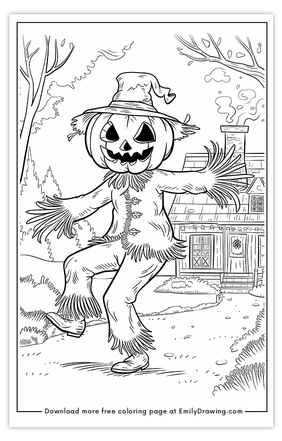 Free printable A Pumpkin Headed Scarecrow Dancing coloring pages with PDF files for download and printing!