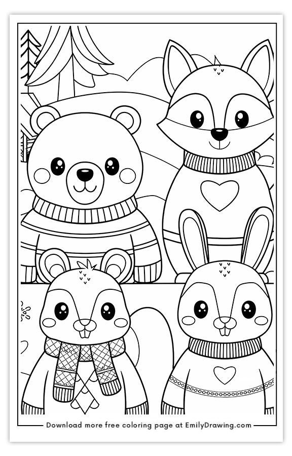 Free printable Animals Wearing Sweaters coloring pages with PDF files for download and printing!