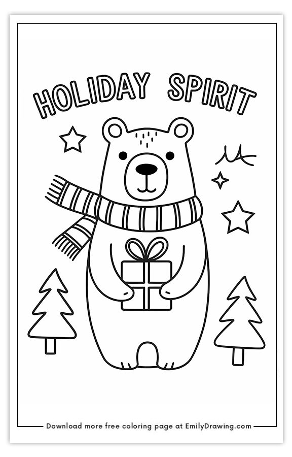 Free printable Bears Holiday Spirit coloring pages with PDF files for download and printing!