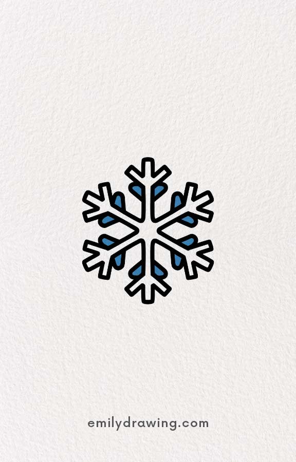 Blue-Accented Snowflake - Easy Cute Christmas Drawing Ideas for kids