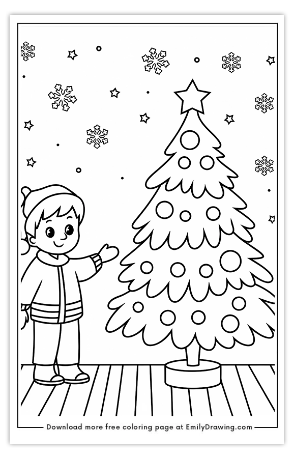 Free printable Boys Joyful Christmas Tree Moment coloring pages with PDF files for download and printing!