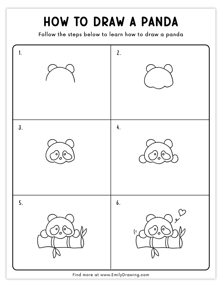 Step-by-step guide for drawing a panda peeking over bamboo leaves, perfect for kids and beginner artists.