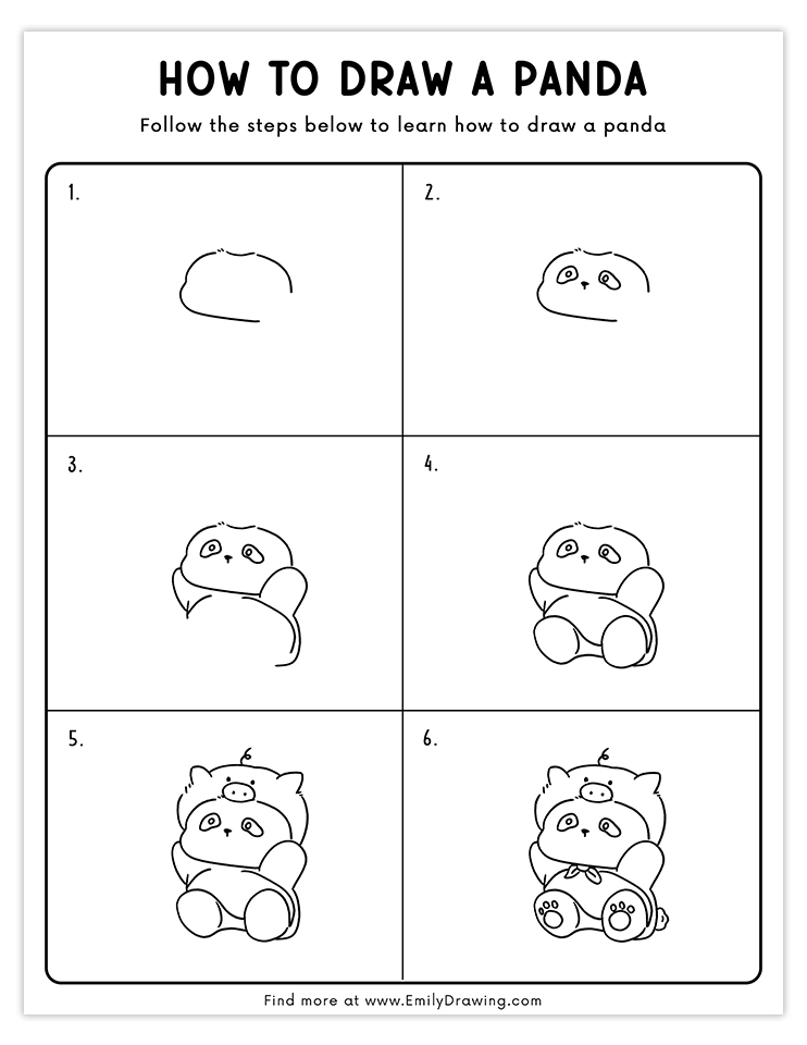 Step-by-step tutorial for drawing a panda wearing a pig hat, perfect for kids and beginner artists.