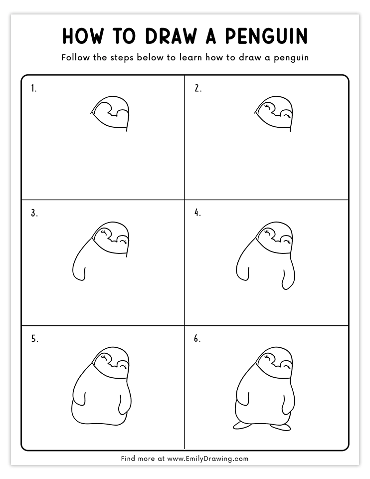 Charming penguin with a confident, stylish pose, ideal for step-by-step drawing tutorials.