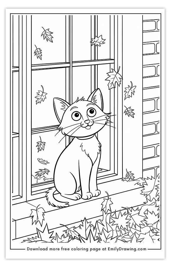 Free printable Cat Sitting by the Window coloring pages with PDF files for download and printing!