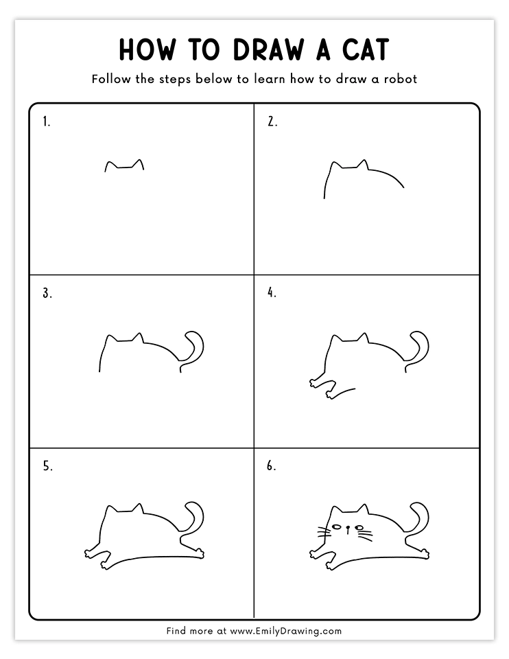 Simple tutorial for drawing a humorous cartoon cat in a stretched pose, ideal for beginner artists.