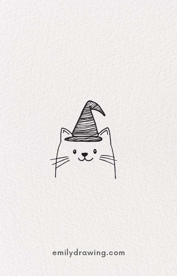 Cat wearing witch hats - Easy Cute Halloween Drawing Ideas for kids