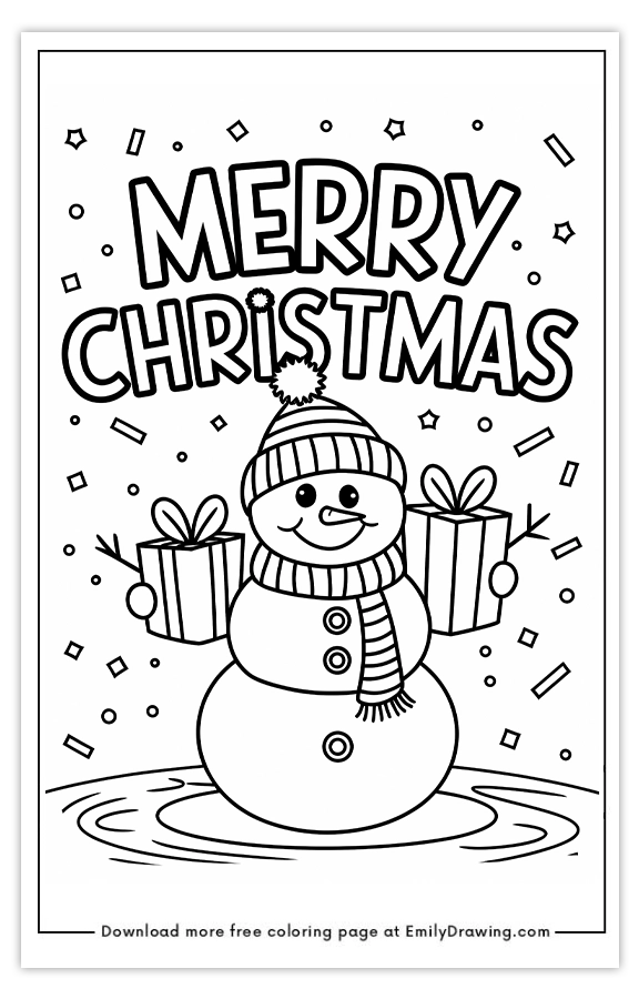 Free printable Cheerful Snowmans Merry Christmas coloring pages with PDF files for download and printing!