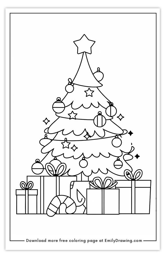 Free printable Christmas Tree and Holiday Gifts coloring pages with PDF files for download and printing!