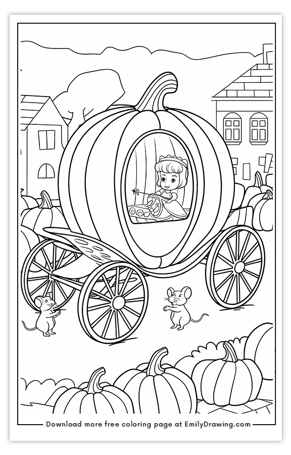 Free printable Cinderella Pumpkin Carriage coloring pages with PDF files for download and printing!