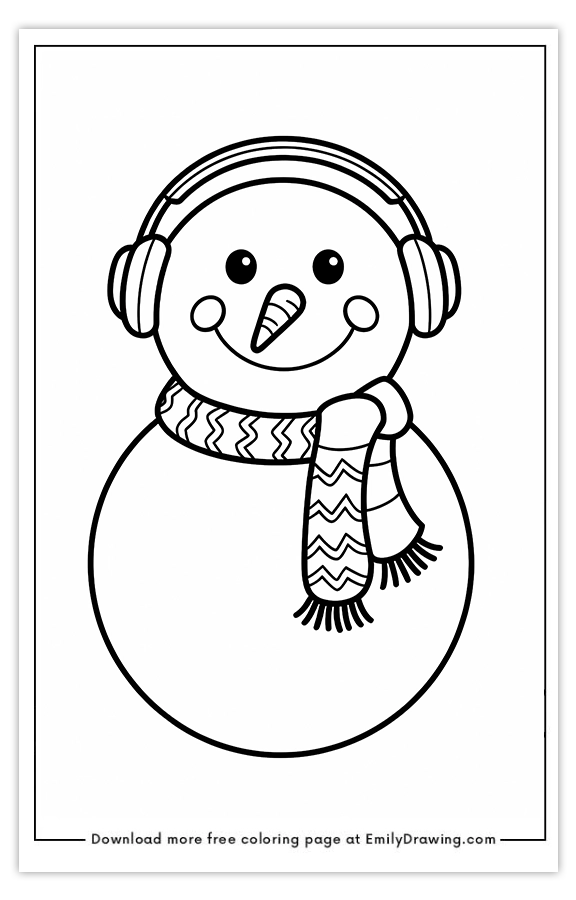 Free printable Cozy Snowman with Headphones coloring pages with PDF files for download and printing!