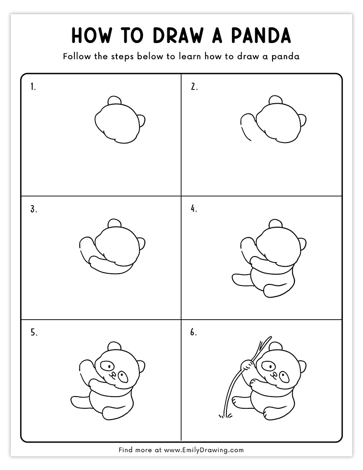 Step-by-step tutorial for drawing a panda holding a bamboo stick, perfect for kids and beginner artists.