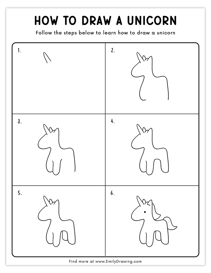 Easy unicorn outline drawing tutorial for beginners and kids.