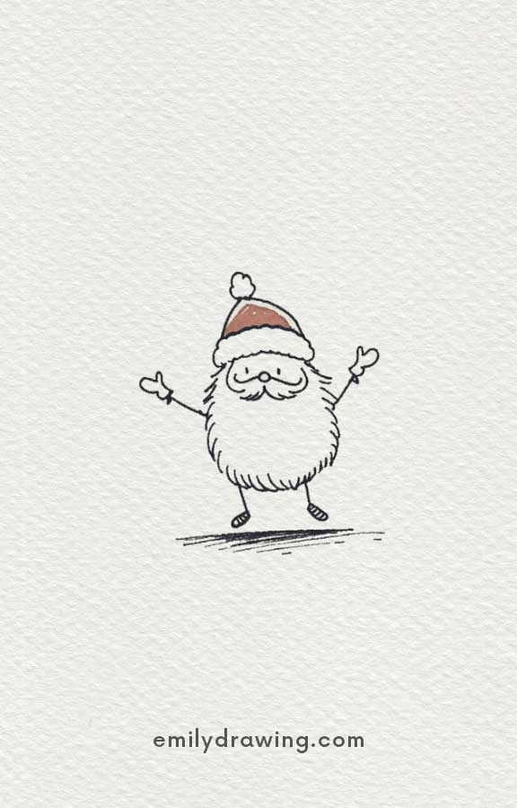 Simple Santa Claus illustration with arms raised in joy.