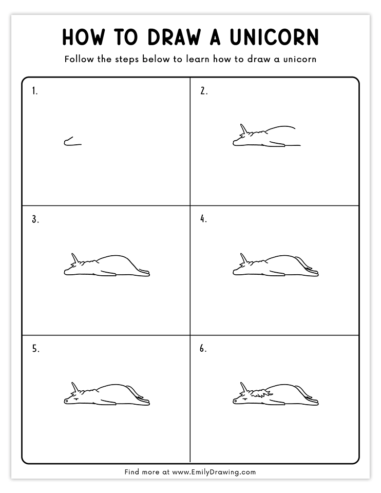 Funny tired unicorn lying down drawing tutorial for beginners.