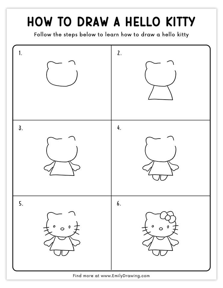 Learn how to draw a full-body Hello Kitty step by step.