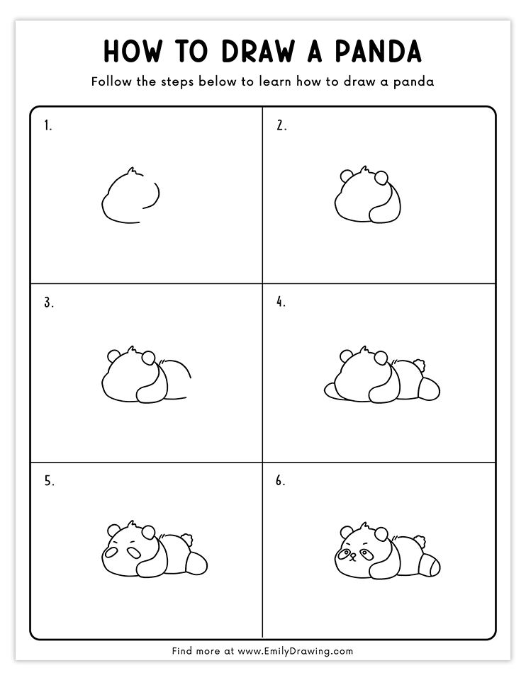 Step-by-step tutorial for drawing a cute panda in a resting pose, perfect for beginners and kids.