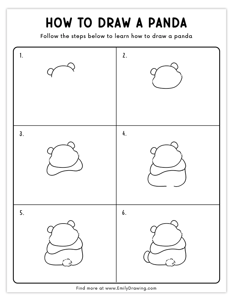 Step-by-step tutorial for drawing a panda sitting with its back facing, perfect for kids and beginner artists.