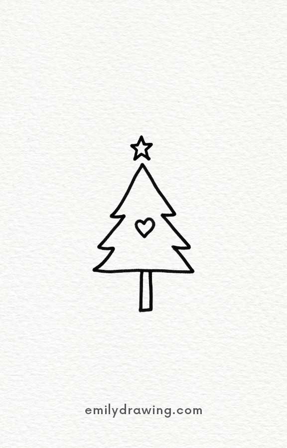 Simple Christmas tree sketch with star and heart detail.