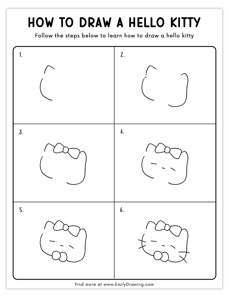 Step-by-step tutorial to draw Hello Kitty sleeping sideways.