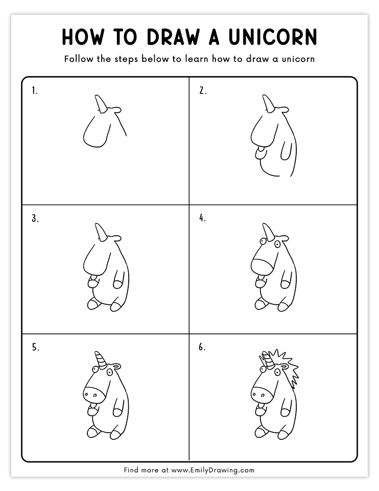 Simple and funny cartoon unicorn drawing tutorial for kids and beginners.