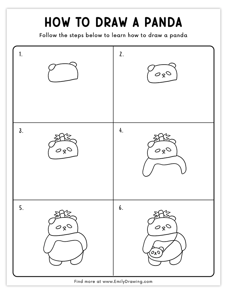 Step-by-step tutorial for drawing a panda carrying a baby panda in a sling, ideal for kids and beginner artists.