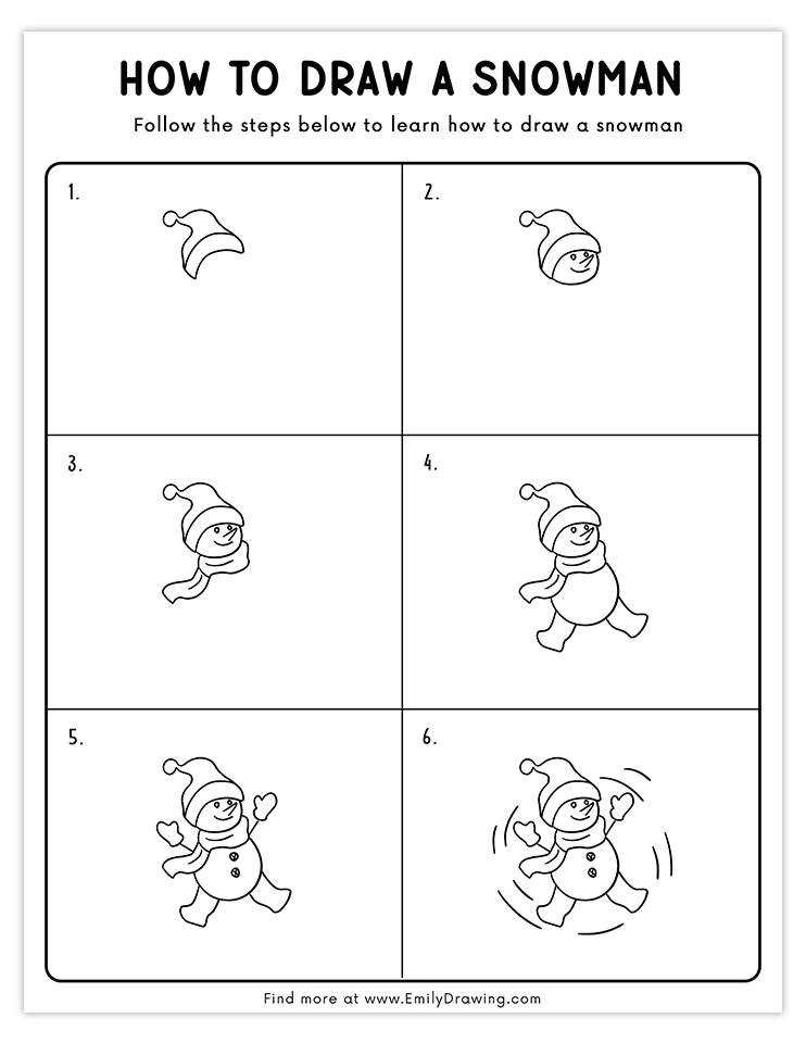 Playful snowman dancing with a scarf and mittens, easy winter art tutorial.