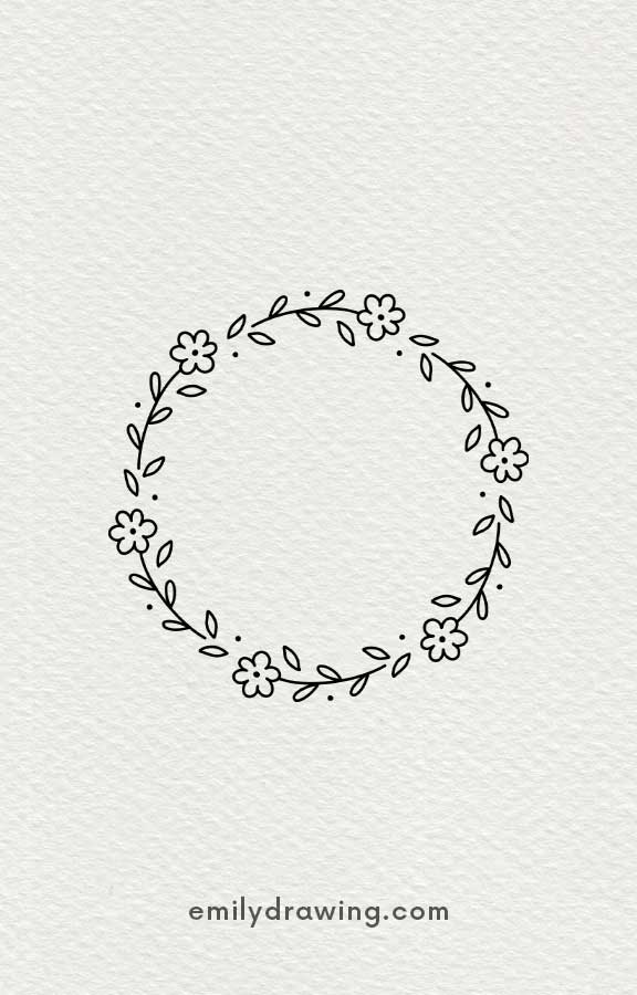 Detailed Christmas wreath illustration with intricate leaf and floral patterns.