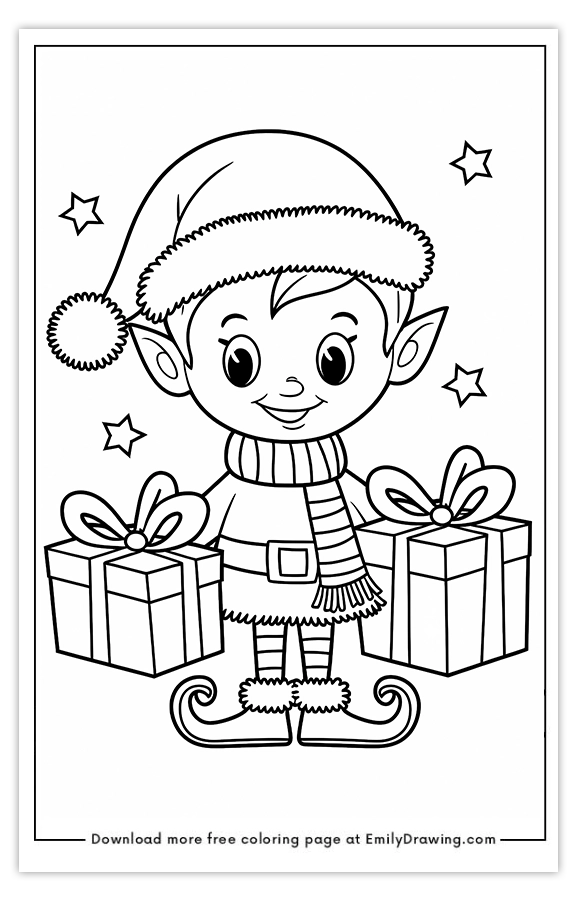 Free printable Elfs Gift-Giving Fun coloring pages with PDF files for download and printing!