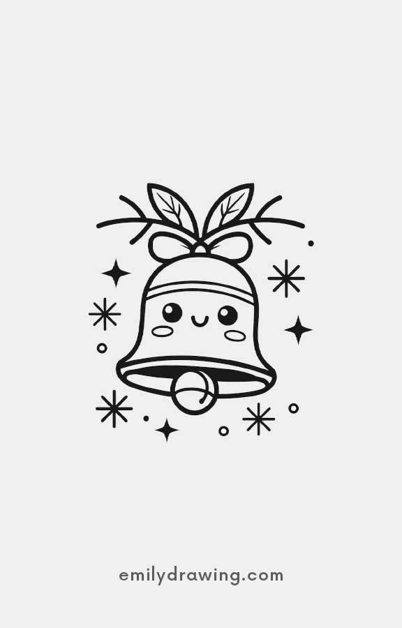 Festive Bell with a Bright Red Bow - Easy Cute Christmas Drawing Ideas for kids