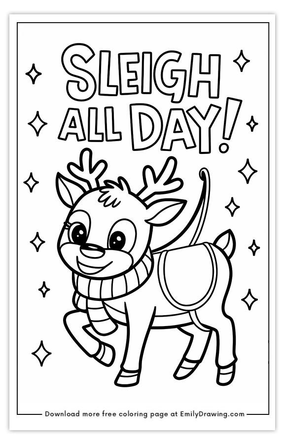 Free printable Festive Reindeer Adventure coloring pages with PDF files for download and printing!