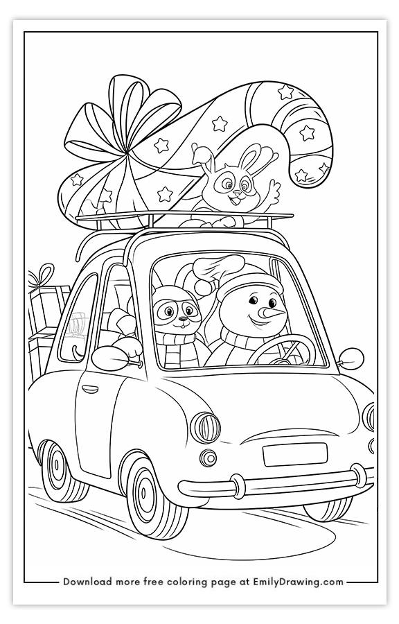 Free printable Festive Road Trip with Friends coloring pages with PDF files for download and printing!