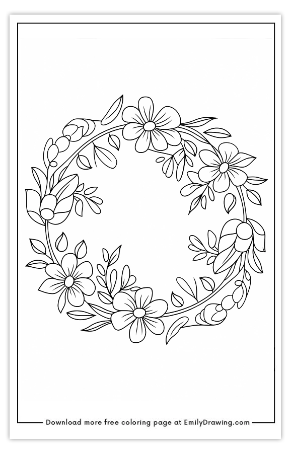 Free printable Floral Elegance Wreath coloring pages with PDF files for download and printing!