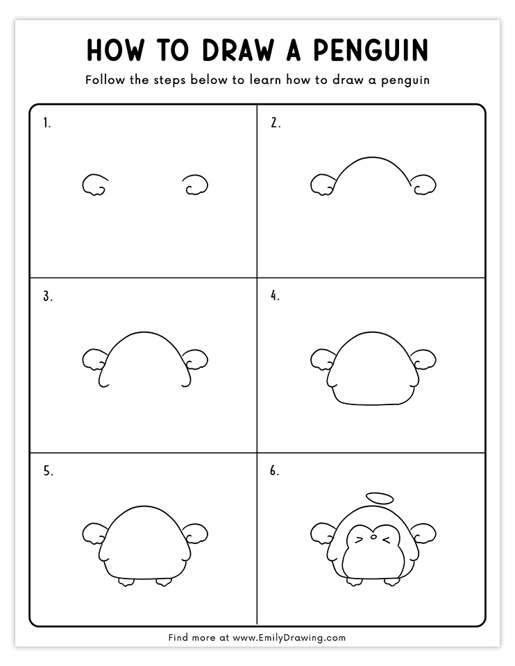 Cute penguin drawing with angel wings and a halo, perfect for easy tutorials.